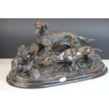 After Mene, Bronze Sculpture of gun dogs, signed.