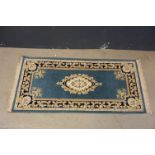 Eastern Kayam Handmade Wool Rug with Cream and Blue Ground, approx. 160cms x 79cms wide