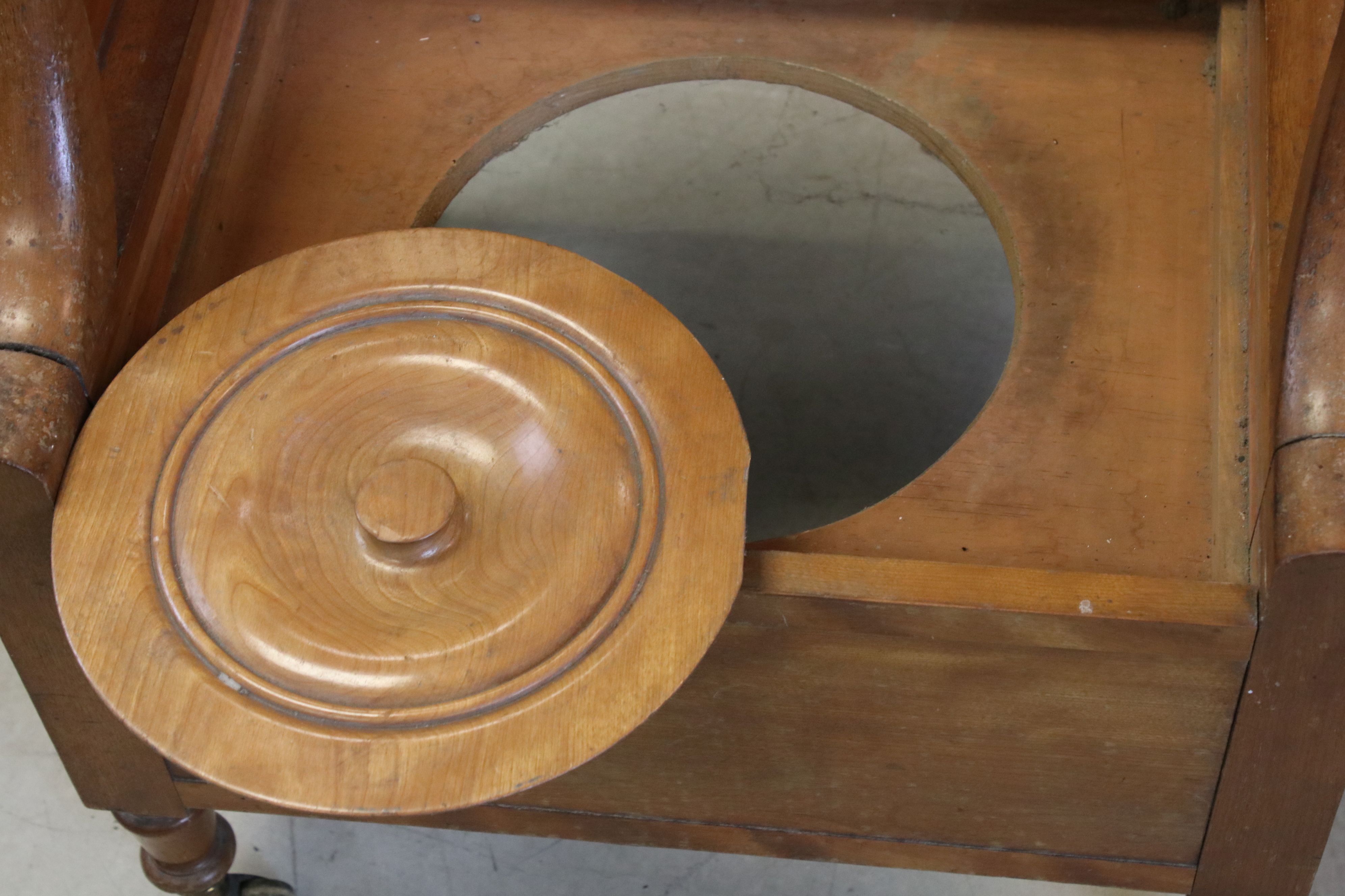 Victorian Walnut Box Seat Commode, with hinged lid above a hinged seat, raised on a turned legs with - Image 5 of 6