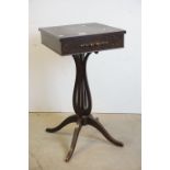 Early 20th century Side Table, the square top with single drawer, raised on a column of four lyre