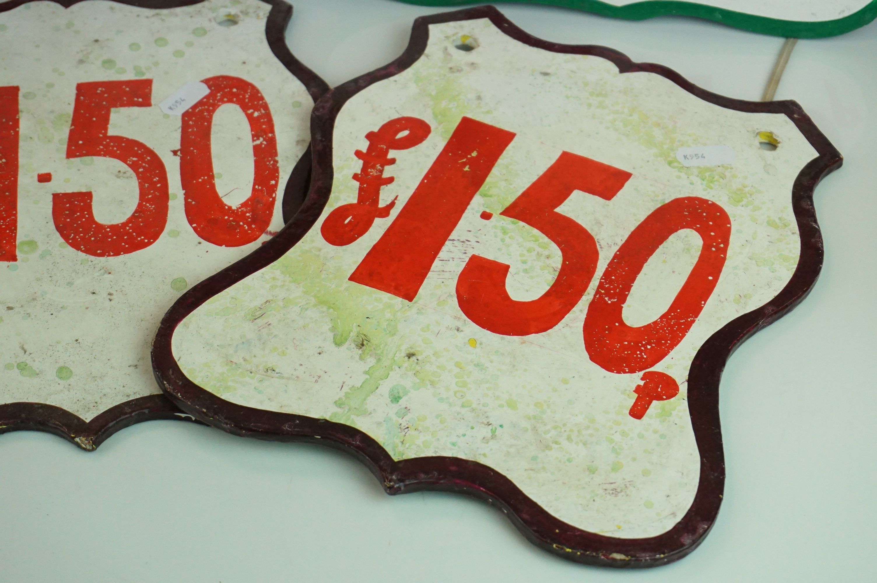 Four Painted Wooden Fairground Price Signs including ' 3 Balls for 1.50 ', between 25cms to 28cms - Image 4 of 6