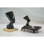 Art Deco style Bronze Bust of an Egyptian Pharaoh, 14cms high and a similar style Metal Ashtray