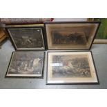 A pair of 19th century Moorland style equestrian engravings together with a pair of oak framed