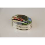 Silver Pill Box with enamel lid depicting a Ferrari