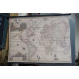 Canvas Hanging Banner depicting an Antique Map of the World after Gerard van Keulen, supported on