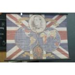 Canvas Hanging Banner depicting the coronation of Edward VIII, supported on wooden poles, 95cms x