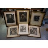 A quantity of framed and glazed pictures to include portraits of gentlemen.
