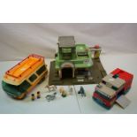 A group of Blue Bird toys to include campervan, garage, figures, horse transporter etc.