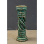 Green Distressed Painted Hardwood Plant Stand / Jardiniere Stand with carved twisted support,