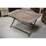 Large Eastern / Persian Coppered Rectangular Tray Top Table, profusely engraved including a