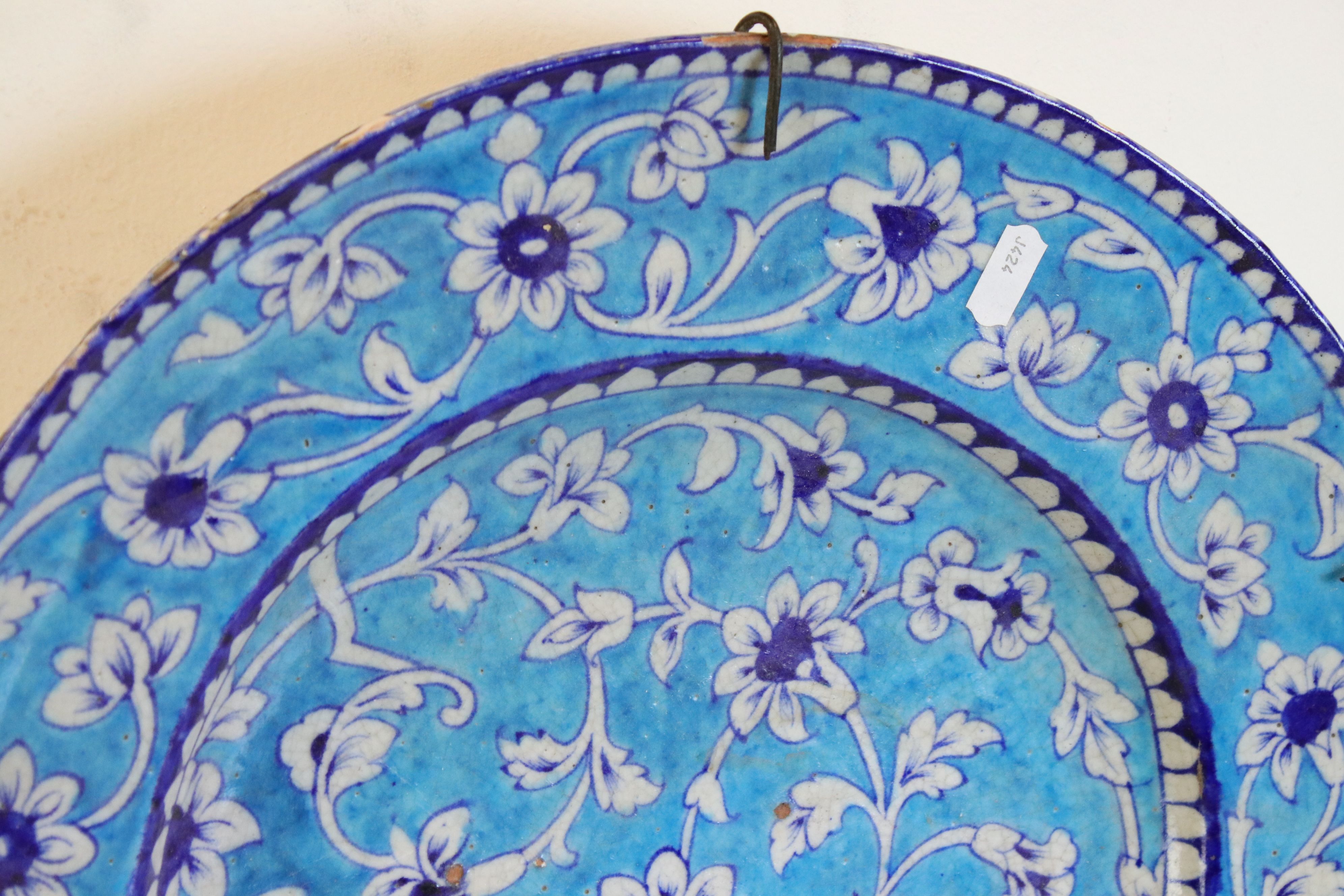 Large Iznic style ceramic Charger with Floral decoration on blue ground, 43cms diameter - Image 2 of 8