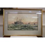 H A Bennett, Early 20th century watercolour titled ' Returning Home 1916 'showing British Royal Navy