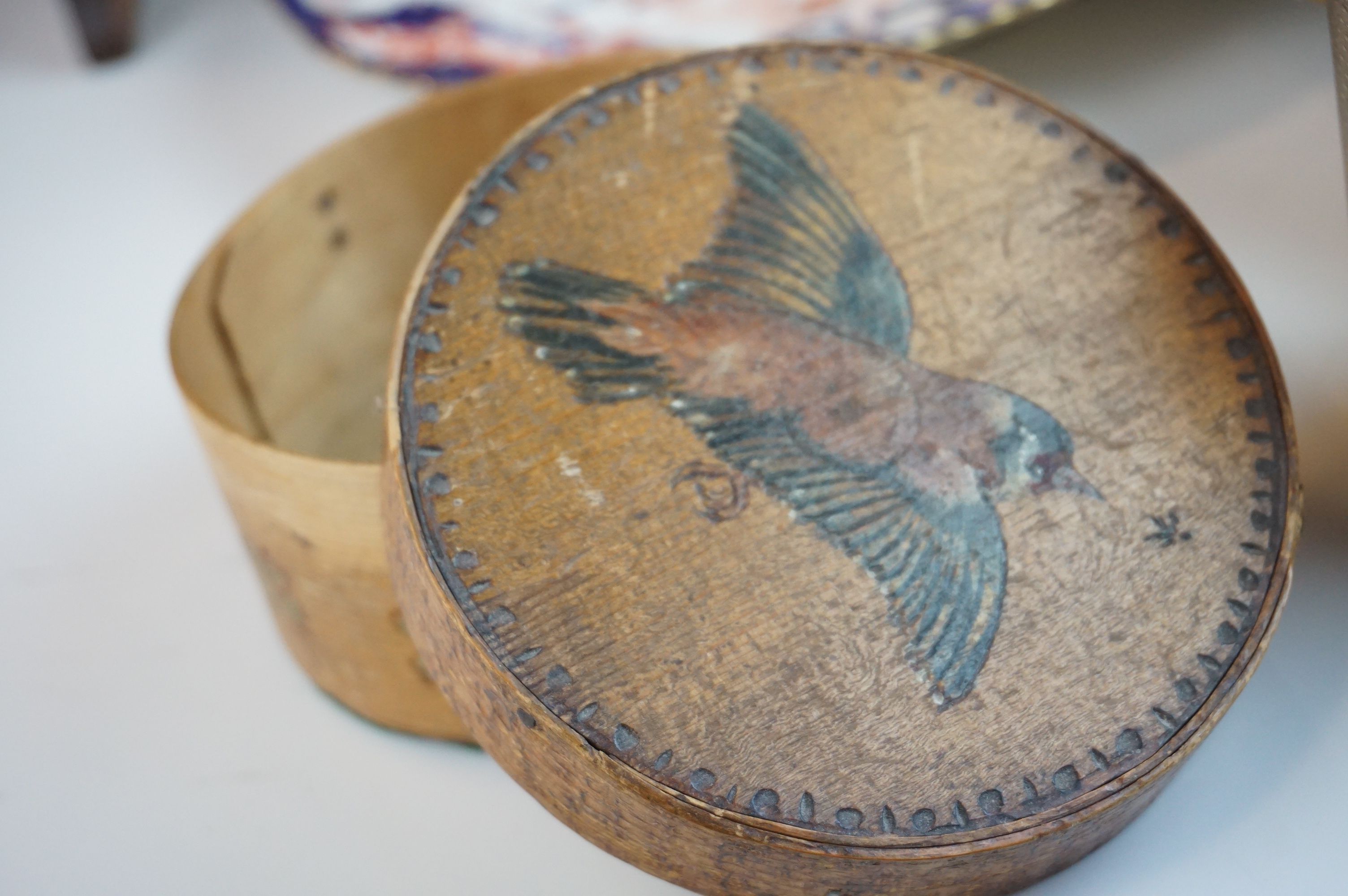 19th century Silver Plated Oval Tea Caddy, 12cms high together with Bentwood Box with Bird to lid, - Image 3 of 9