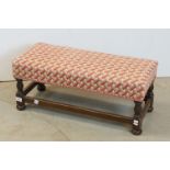 17th century style Oak Footstool with contemporary woolwork upholstered top, 79cms long x 34cms high