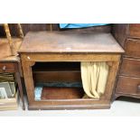 19th century Oak Side Cabinet / Bookshelf, the pull back curtain to front of recess opening to