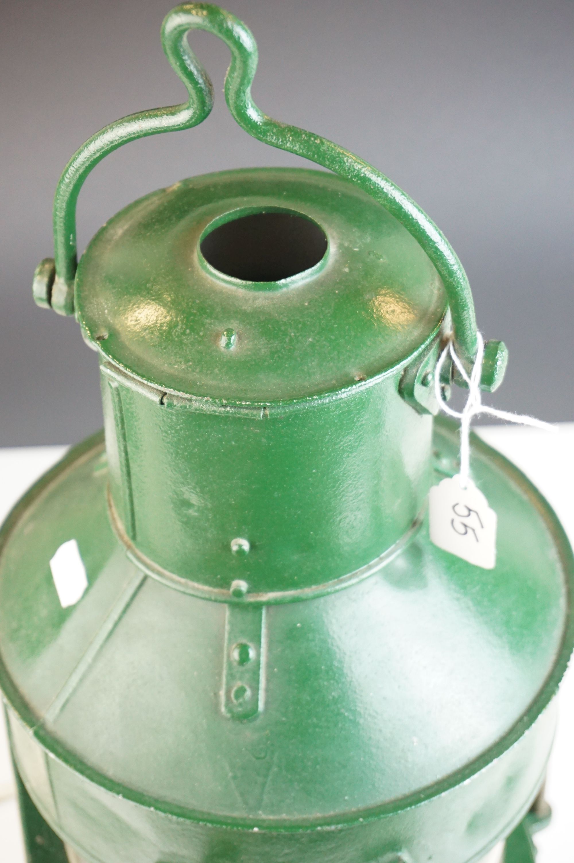 Ships Lamp, green finish, converted to electric, 1930's, 54cms high (to top of handle) - Image 6 of 6