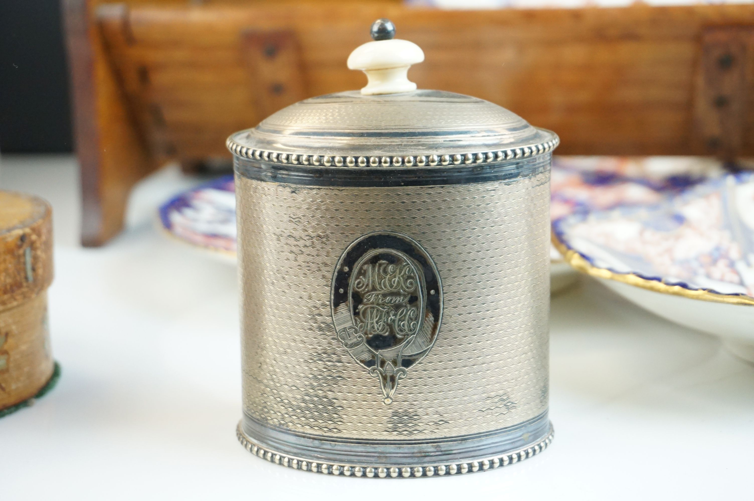 19th century Silver Plated Oval Tea Caddy, 12cms high together with Bentwood Box with Bird to lid, - Image 4 of 9