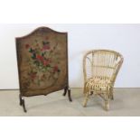 Wooden Firescreen with a Studded Leather Panel decorated with Flowers, 95cms high x 61cms wide