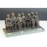 Catharini Stern 20th century bronze sculpture of a group of people seated on a bench, 36cms long