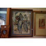 E Shoolheifer mid 20th century painting portrait of two figures carrying vessels signed and dated