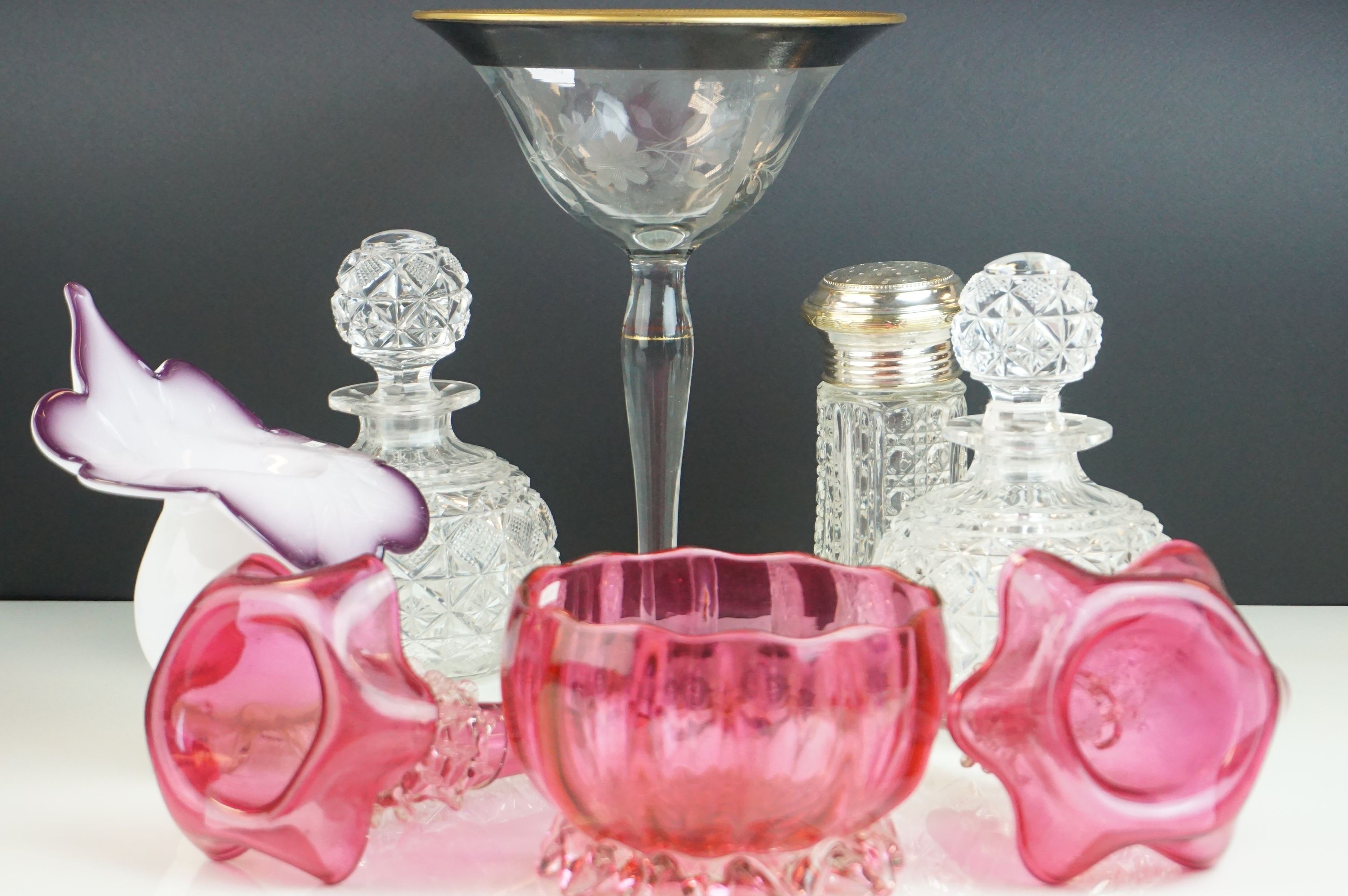 Collection of Glassware including Pair of Cut Glass Perfume Bottles / Decanters, 18cms high, Jack in