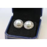 Pair of Silver CZ and Freshwater Pearl Stud Earrings