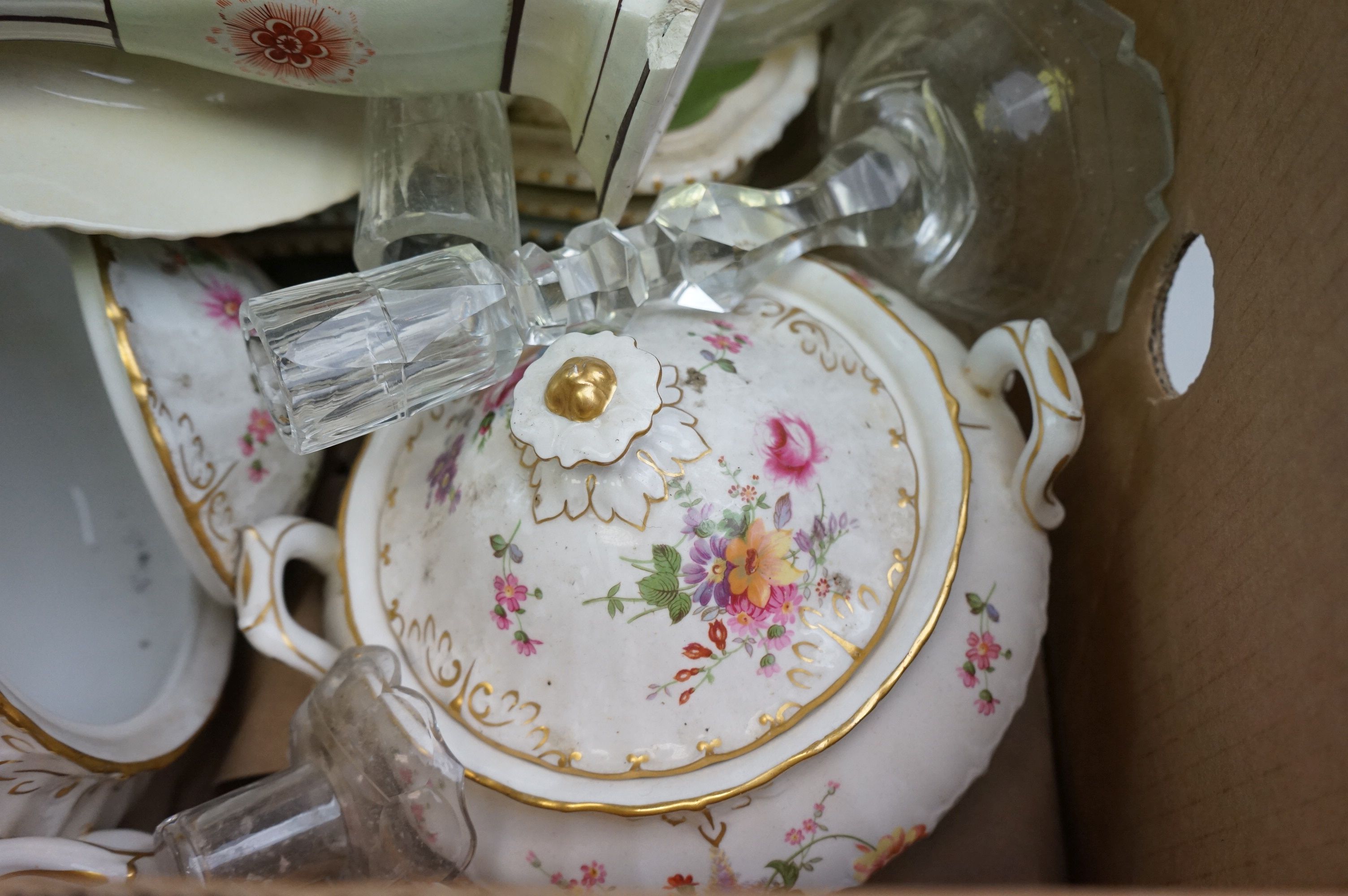 Two boxes of ceramics and glass to include Royal Crown Derby tureens, candlesticks, ice bucket, - Image 6 of 9