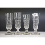 Four similar 19th century Ale Drinking Glasses with Wheel Engraving, 19cms high