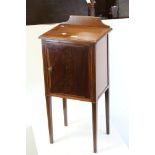 Edwardian Mahogany Inlaid Pot Cupboard, with single panel door and raised on square tapering legs,