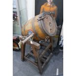 Late 19th / Early 20th century Coopered Oak Butter Churn on Stand with iron mounts, with brass