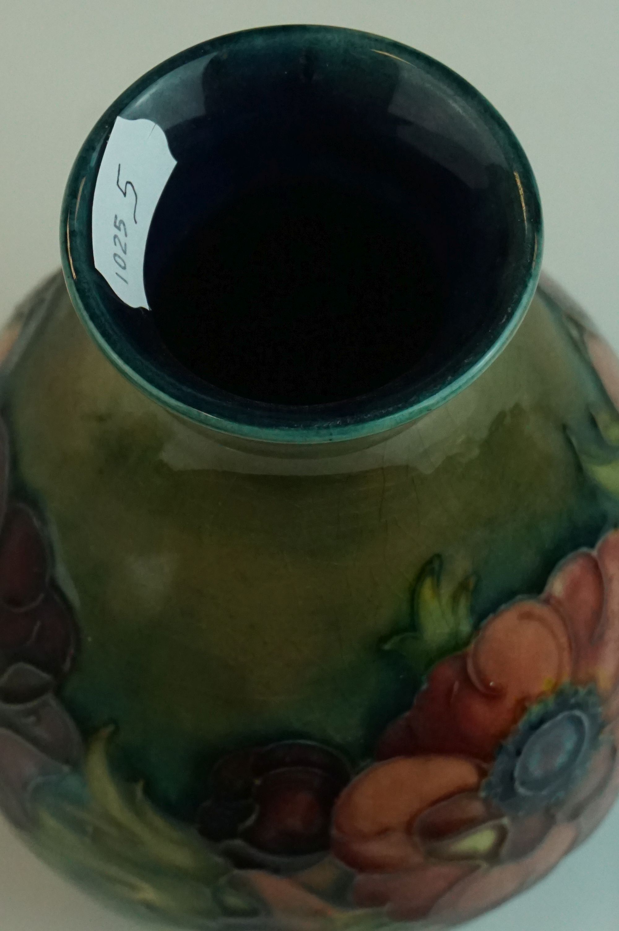 Moorcroft Baluster Vase in the Anemone pattern on a green ground, Moorcroft signature to base and - Image 5 of 6