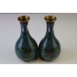 A pair of vintage oriental cloisonne vases (A/F).