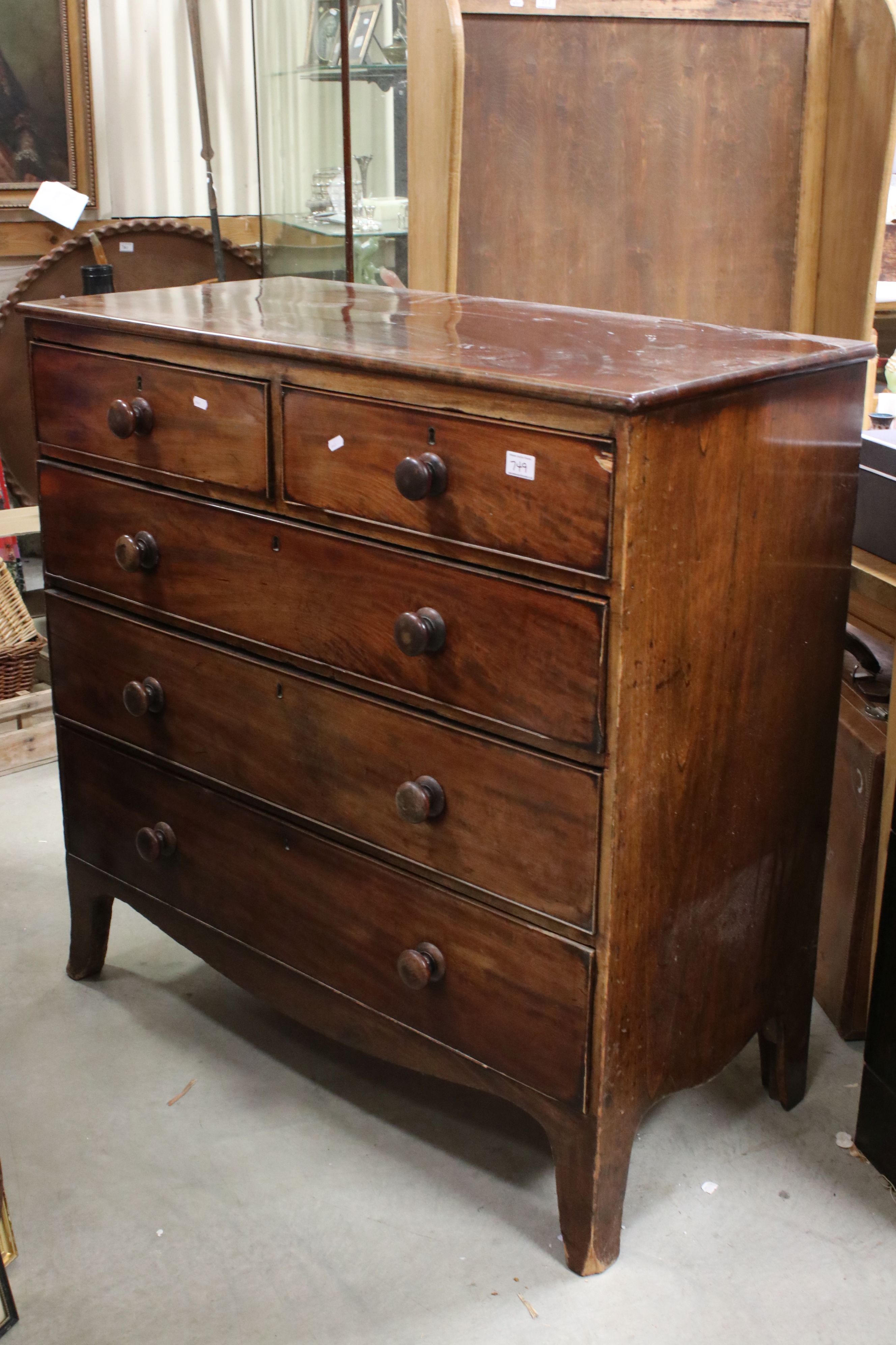 Early 19th century Mahogany Chest of Two Short over Three Long Drawers, with turned wooden handles