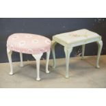 Two Mid 20th century Painted Dressing Stools, one rectangular (52cms long) and one oval (56cms