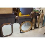 Collection of Eight Mirrors including Oval Gilt Framed Mirror, Tall Rectangular Mirror, Oak Framed