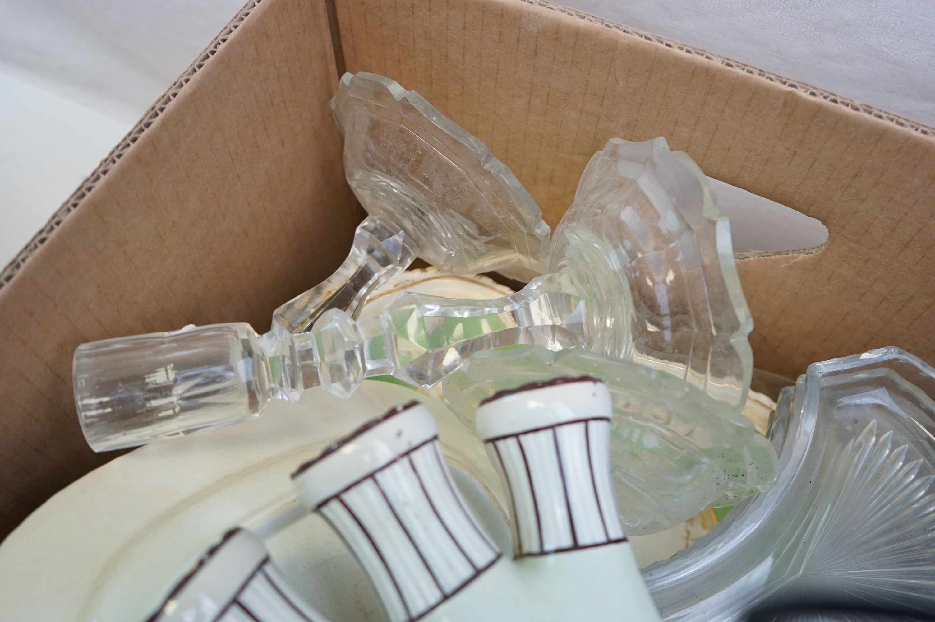 Two boxes of ceramics and glass to include Royal Crown Derby tureens, candlesticks, ice bucket, - Image 8 of 9