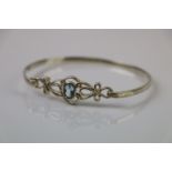 Silver Bangle with central aquamarine