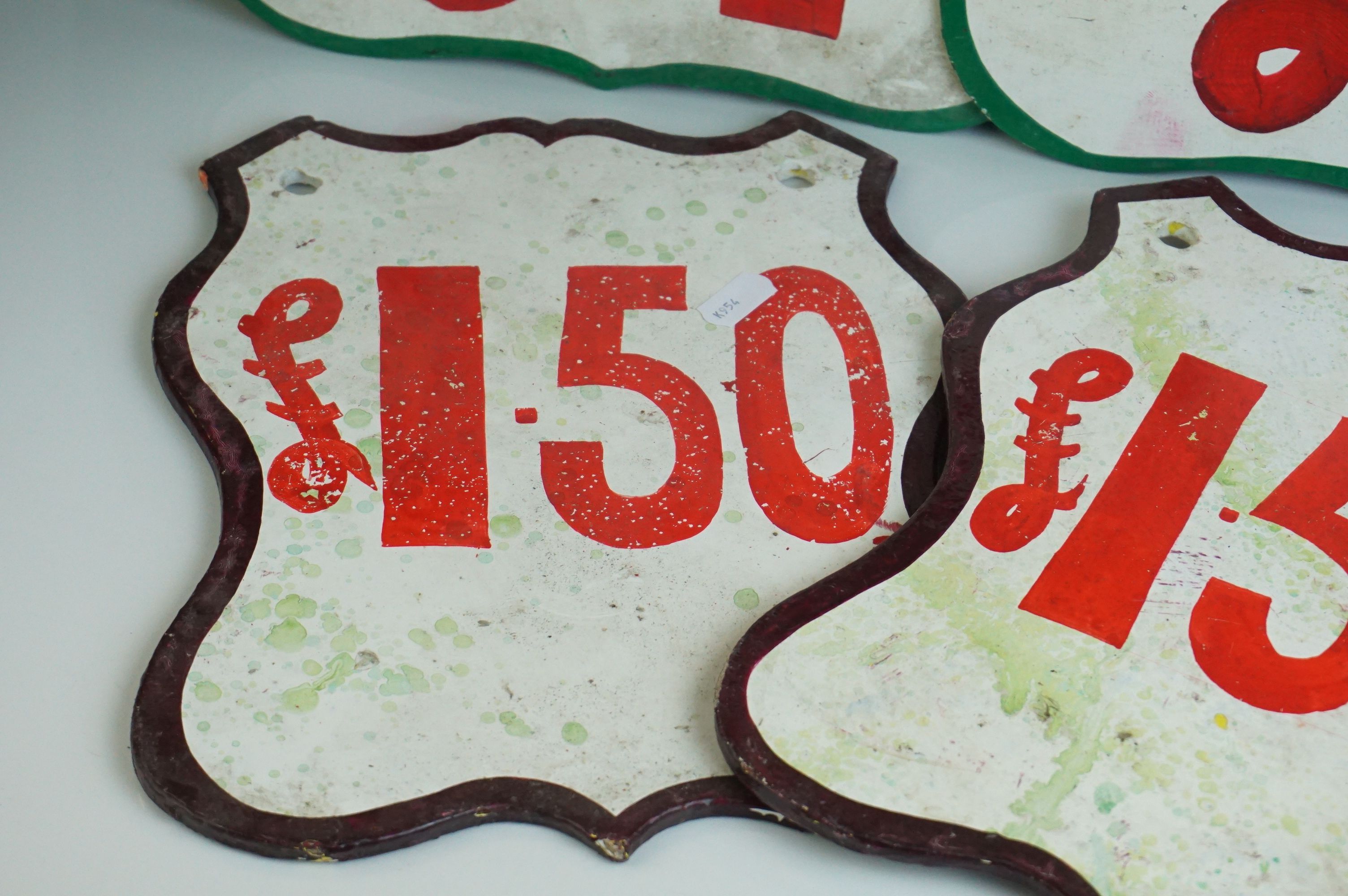 Four Painted Wooden Fairground Price Signs including ' 3 Balls for 1.50 ', between 25cms to 28cms - Image 5 of 6