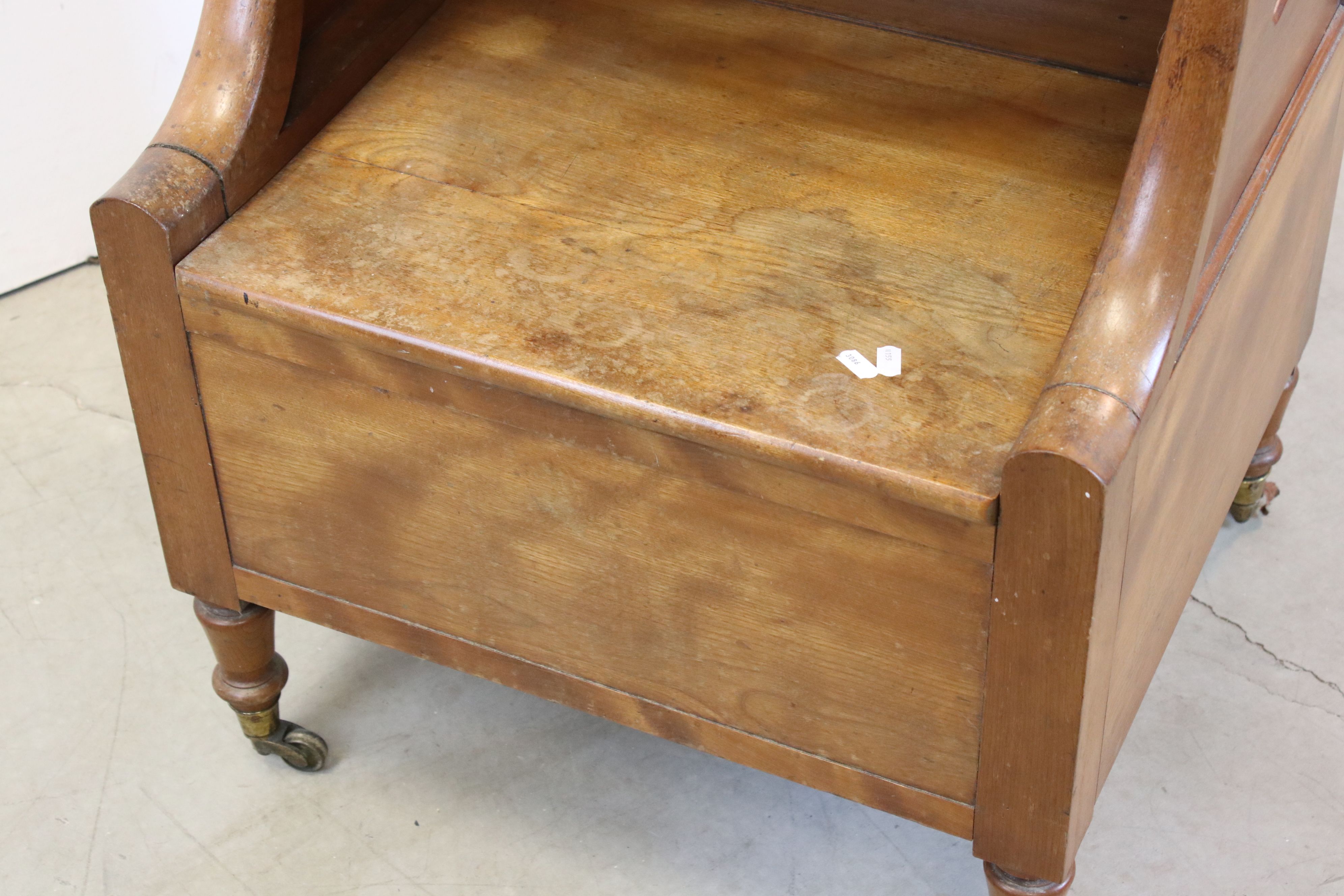 Victorian Walnut Box Seat Commode, with hinged lid above a hinged seat, raised on a turned legs with - Image 2 of 6