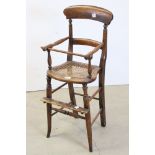 19th century Elm and Beech Child's High Chair with Lathe Back and Cane Seat, 89cms high