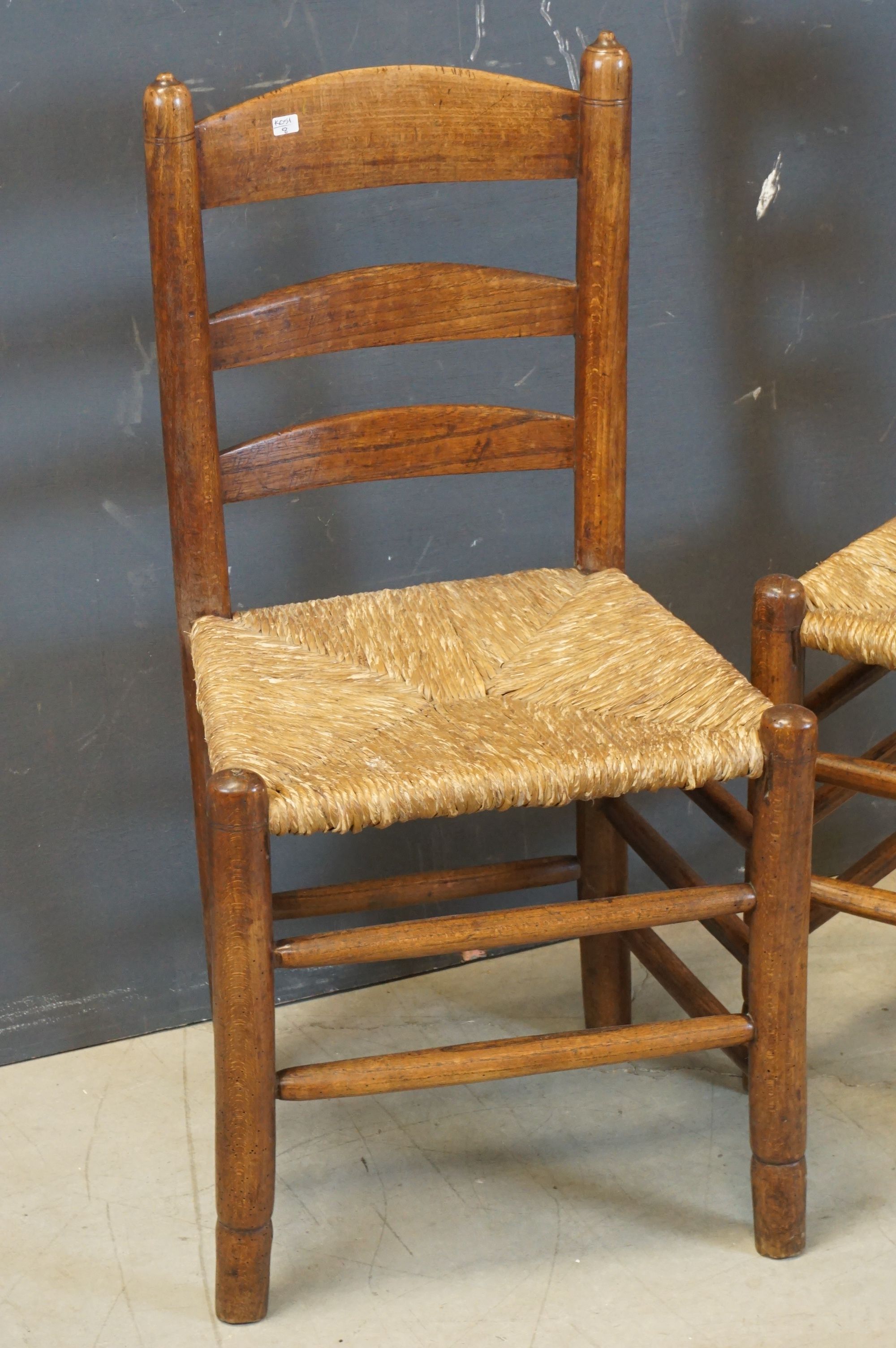 Pair of Antique Elm Small Ladder Back Chairs - Image 2 of 4