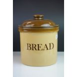 Large ' T G Green ' Ceramic Bread Crock with Lid, marked ' Bread ', 29cms high
