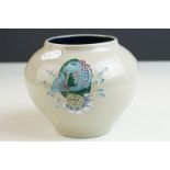 Moorcroft Squat Vase in the Bursting Bubbles pattern on a grey ground, impressed and painted marks