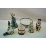 A group of ceramics to include an Irish Pottery figure of a man playing a penny whistle, a pair of