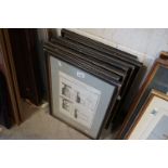 Seven framed and glazed antique engravings Fonte des Canons Robert Benard numbered plates.