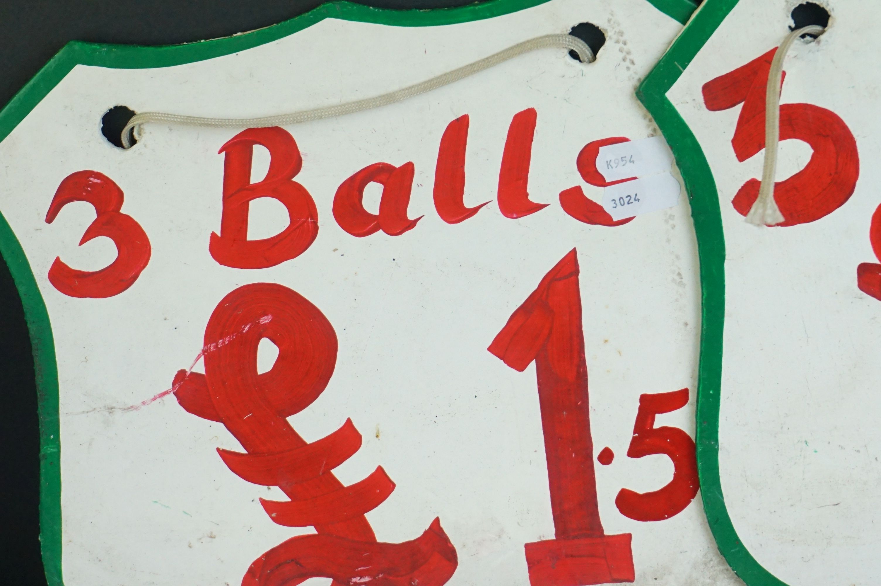 Four Painted Wooden Fairground Price Signs including ' 3 Balls for 1.50 ', between 25cms to 28cms - Image 2 of 6