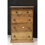 Pine Chest of Two Short and Three Long Drawers