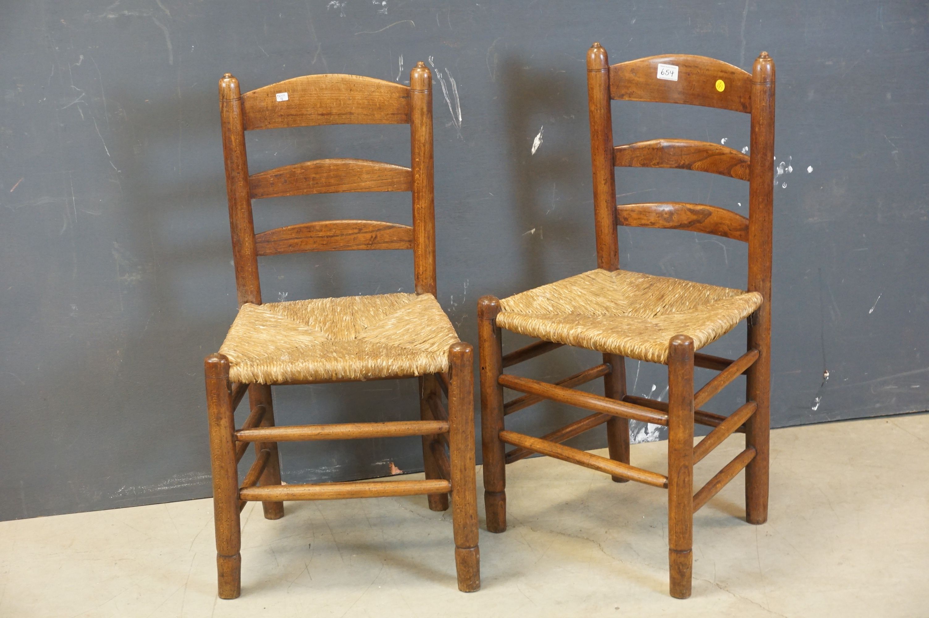 Pair of Antique Elm Small Ladder Back Chairs