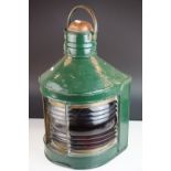 Large Port and Starboard Storm Ships Lamp, Green finish, 1920's, 64cms high (to top of handle)