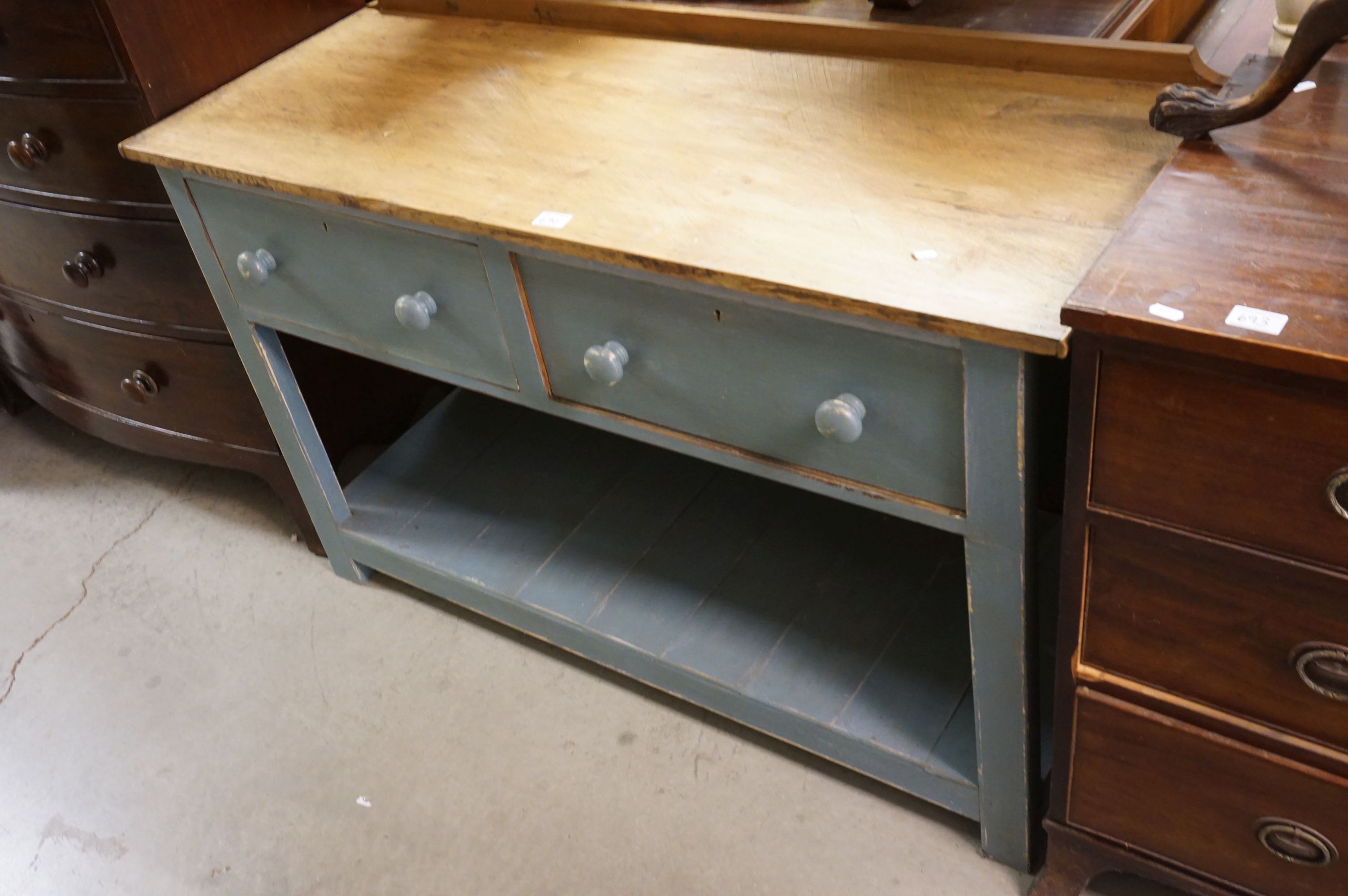 Ex Bakery Two Drawer Kitchen Work Table with undershelf
